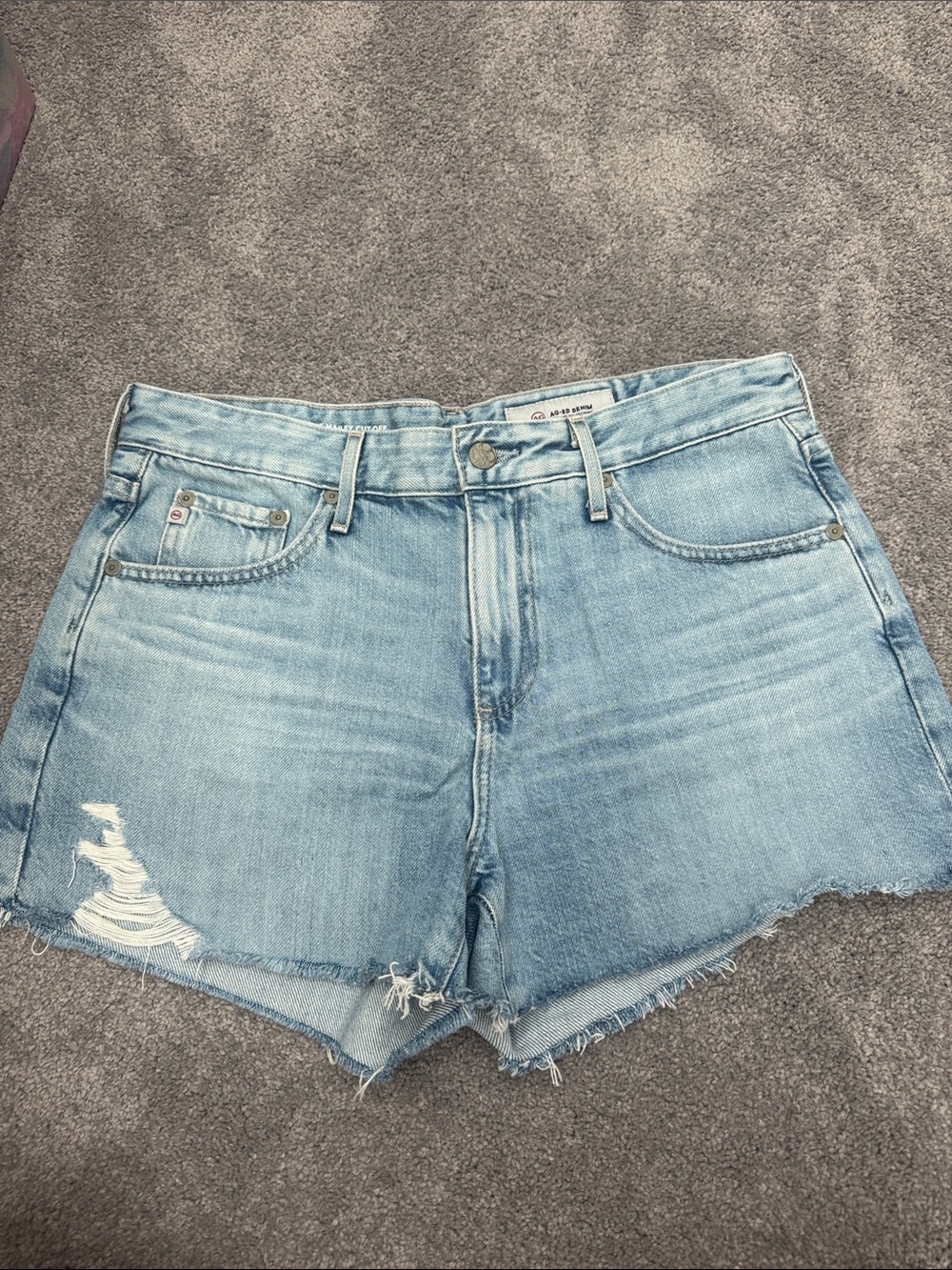 AG Adriano Goldschmied Light Blue Distressed Denim Shorts